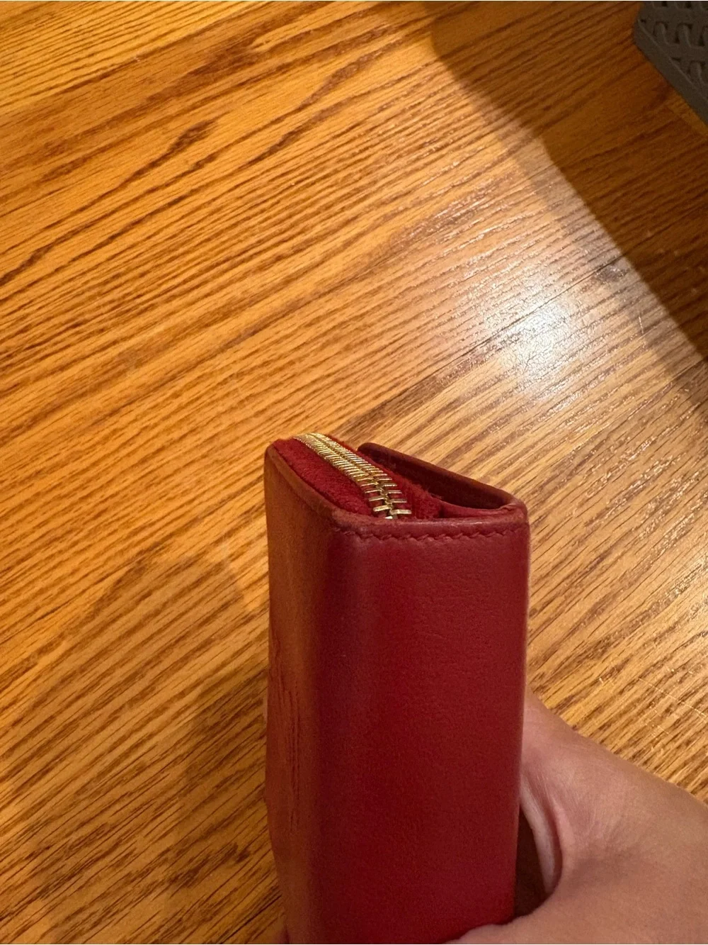 Yves Saint Laurent Embossed Red Leather Zip Coin Wallet
